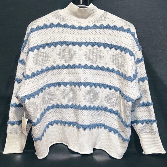 a.n.a Whisper Pattern Sweater Ivory Blue Knit Pullover Mock Neck 2X NWT - Picture 6 of 11